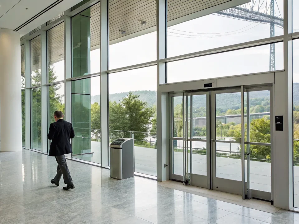 Glass office doors secured with an access control system in Greenville, SC.