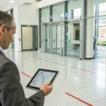 Staff managing an SC school's access control system with emergency lockdown features on a tablet.