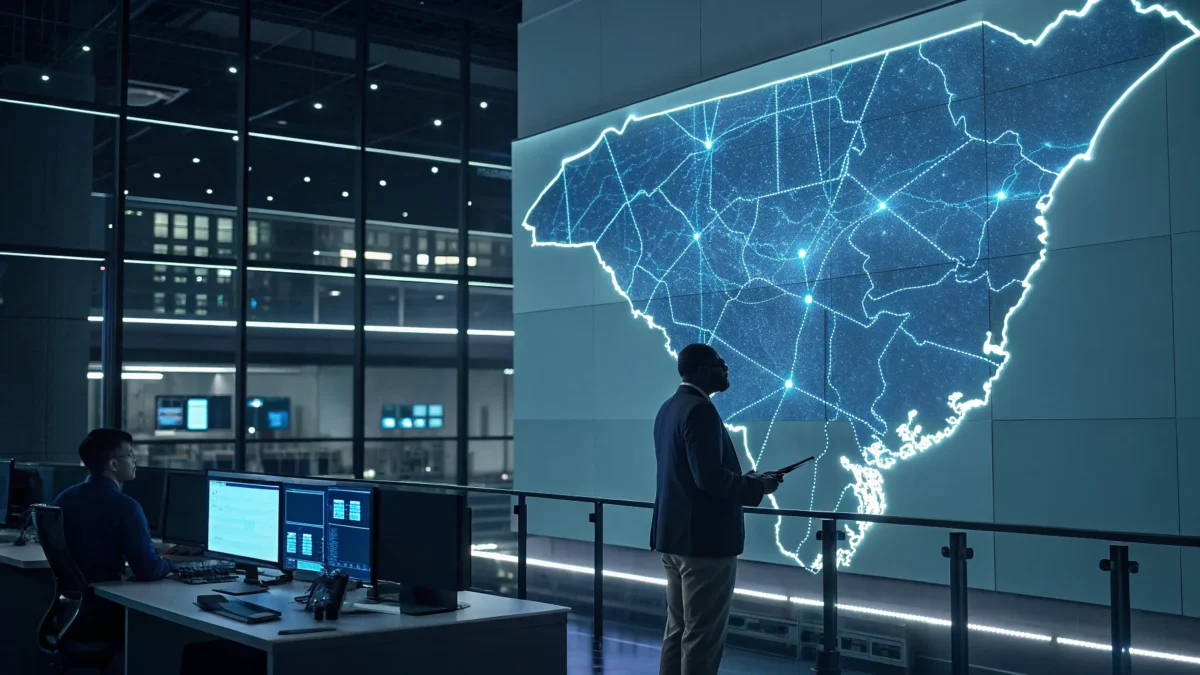 A fire alarm monitoring control center for multi-location businesses in South Carolina.