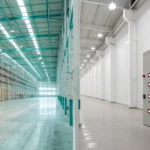 A fire alarm control panel in a warehouse for choosing an addressable vs conventional system.