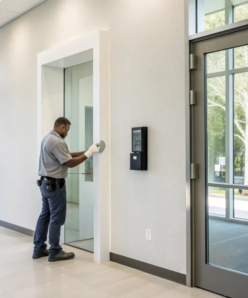 Biometric access control system installation at a South Carolina business.