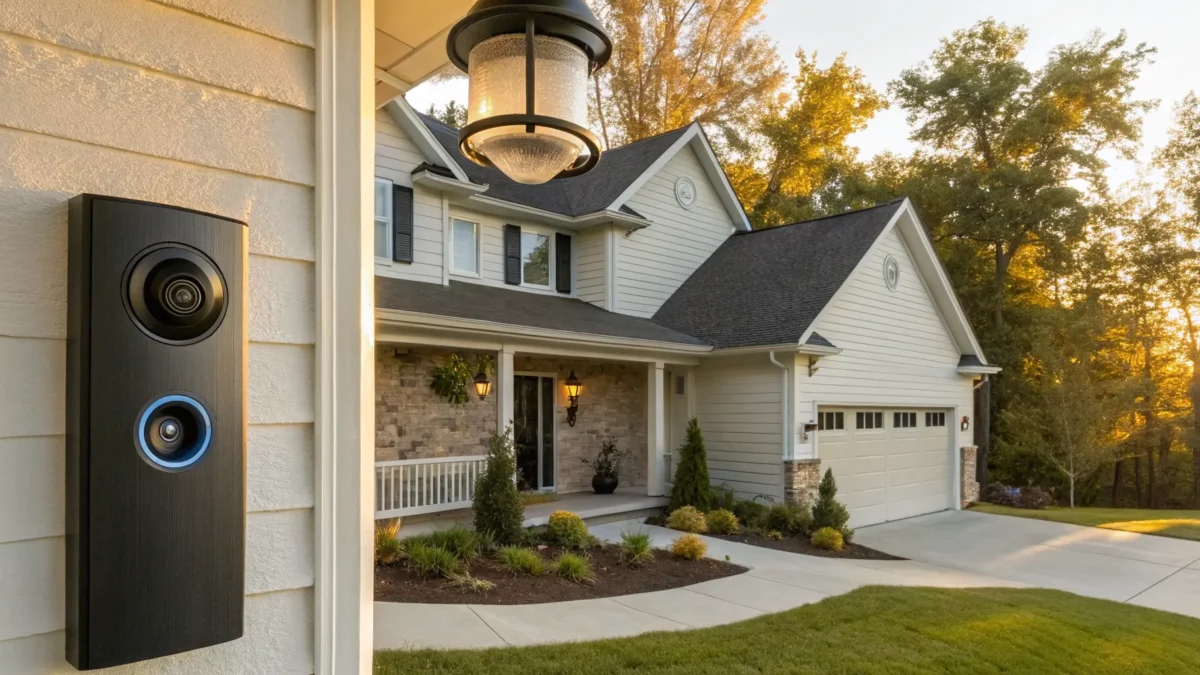 Smart video doorbell on a home from a local security company in Greenville.