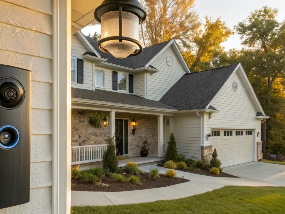 Smart video doorbell on a home from a local security company in Greenville.