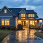 Modern home in Greenville SC at dusk, protected by one of the best home security systems.