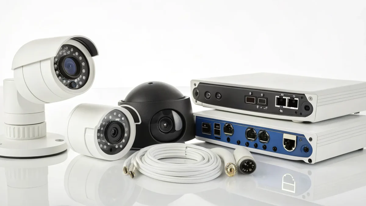 Commercial video surveillance system with security cameras for a Clemson business.