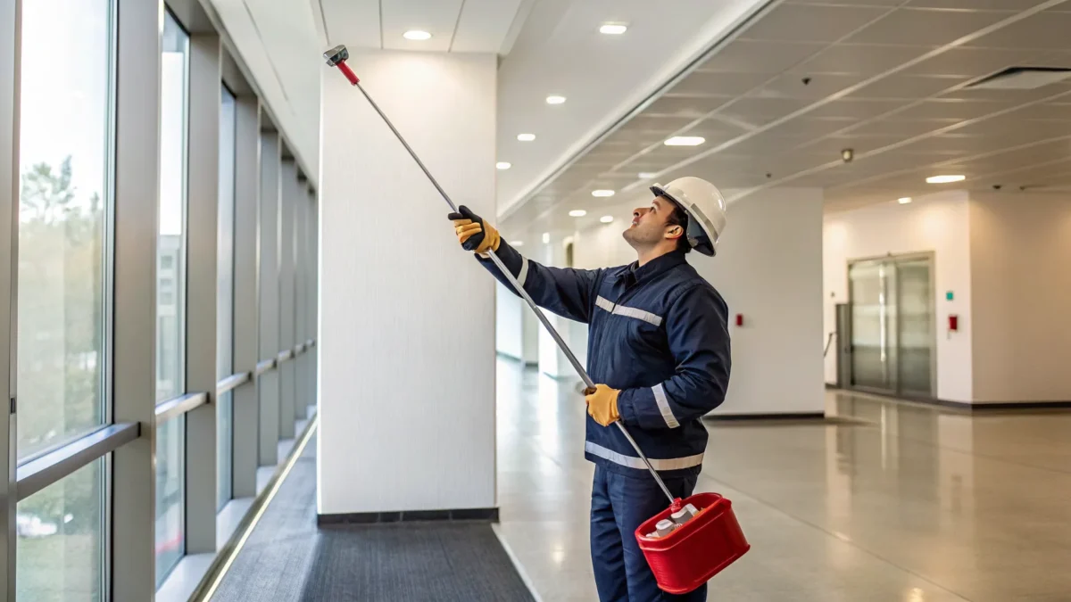Technician performing fire alarm testing services on a commercial system in Greenville SC.