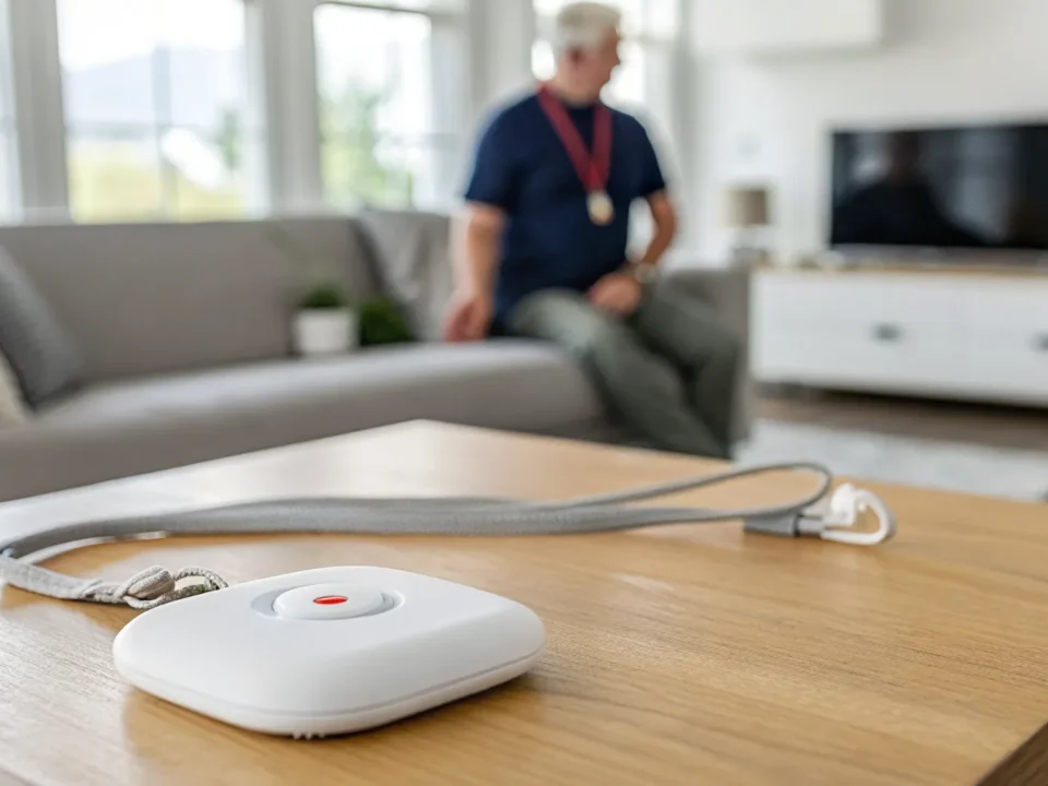 A GPS medical alert device professionally installed and ready for a senior to use.