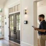 Professional installing a smart home alarm system in a Greenville, SC home.