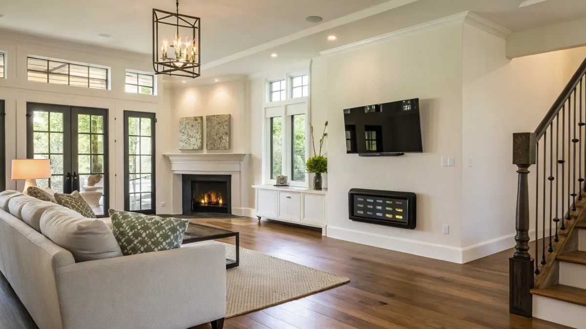 Smart home technology professionally installed in a living room by Greenville, SC installers.