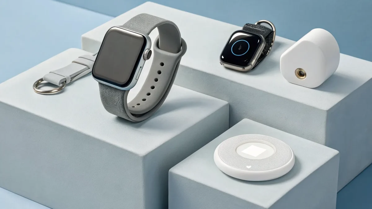 Fall detection devices that call family, including smartwatches and wearable sensors.