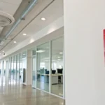 Fire alarm monitoring panel for commercial services in a South Carolina office.