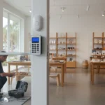 Commercial alarm system installed in a small business storefront