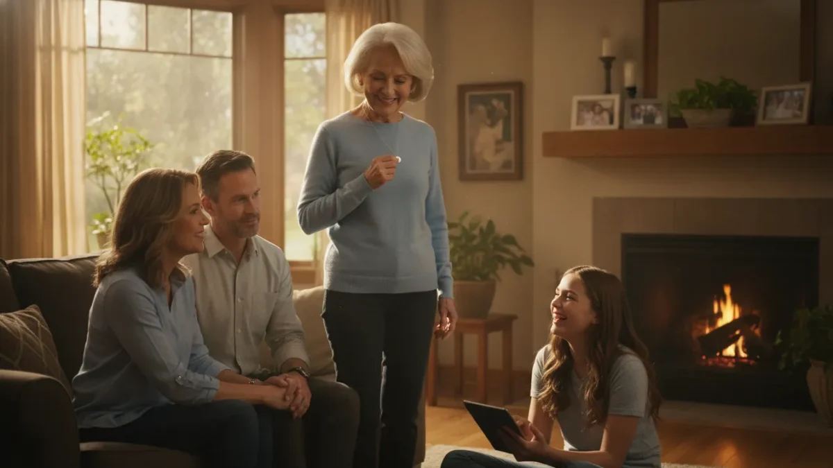 Senior wearing one of the fall detection devices for seniors at home
