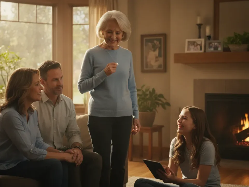 Senior wearing one of the fall detection devices for seniors at home