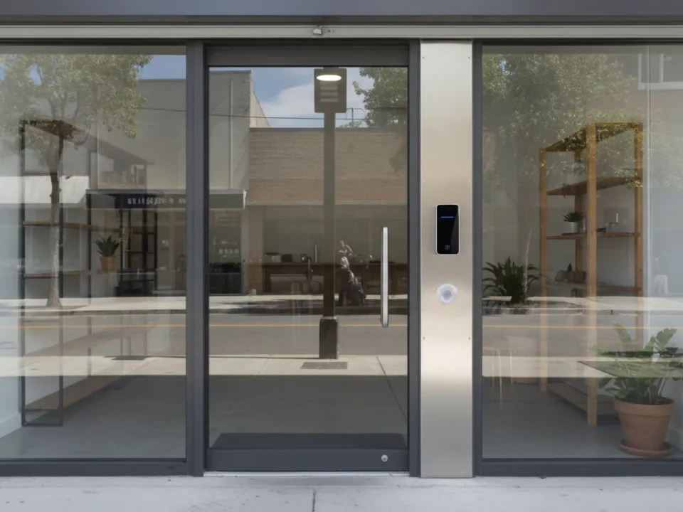 Modern key card entry system at a small business entrance