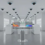 AI-powered security cameras in a retail store with analytics display